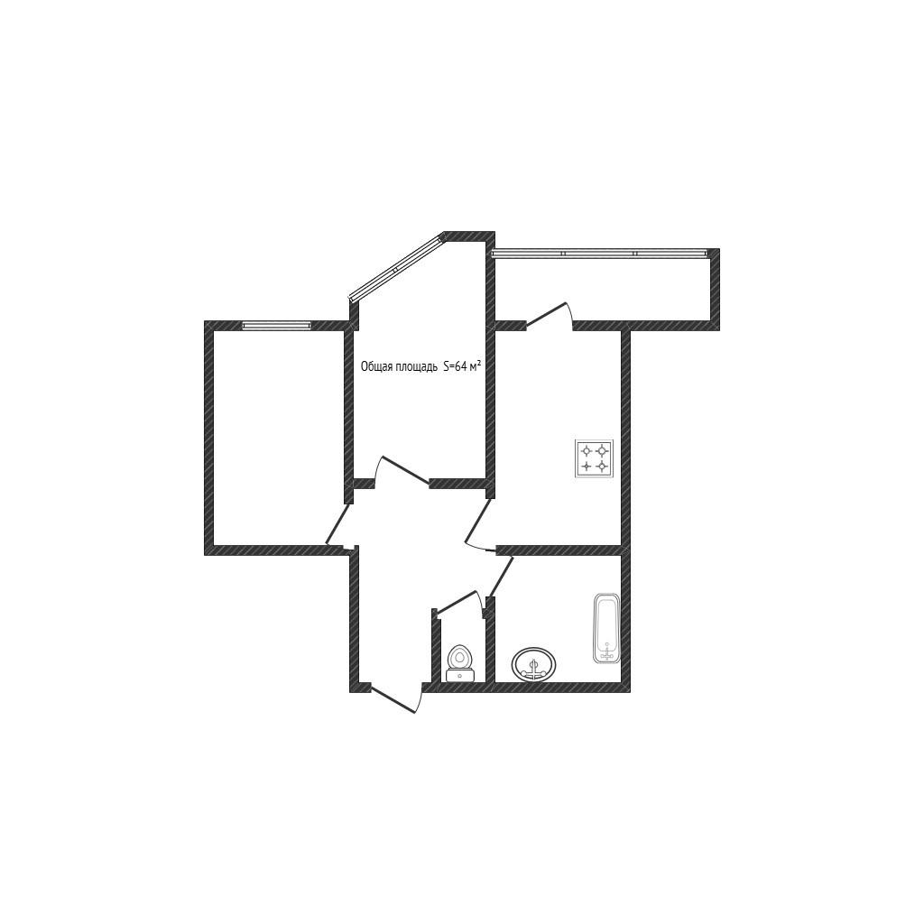 2-комнатная 64 м2 в ЖК undefined корпус null этаж 15