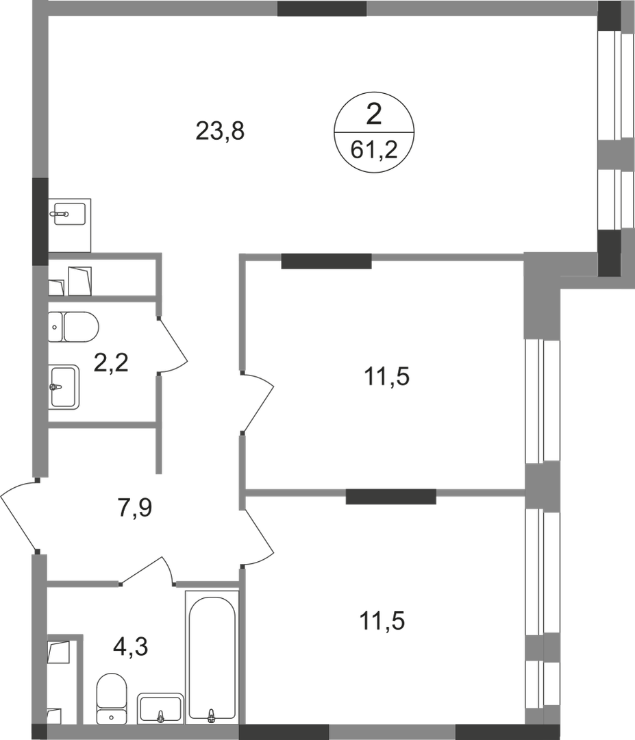 2-комнатная 61 м2 в ЖК Первый Московский корпус null этаж 12