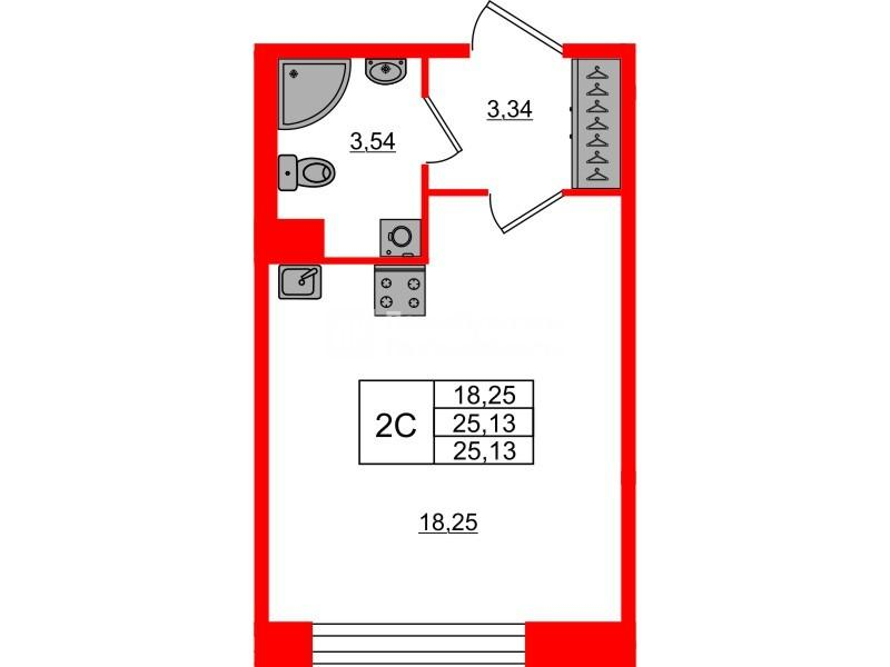 Студия 25 м2 в ЖК Астра Континенталь корпус null этаж 2