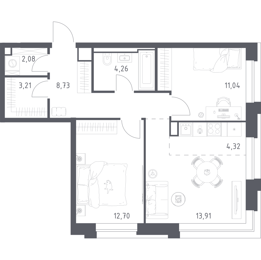 Студия 60 м2 в ЖК Верейская 41 корпус null этаж 13