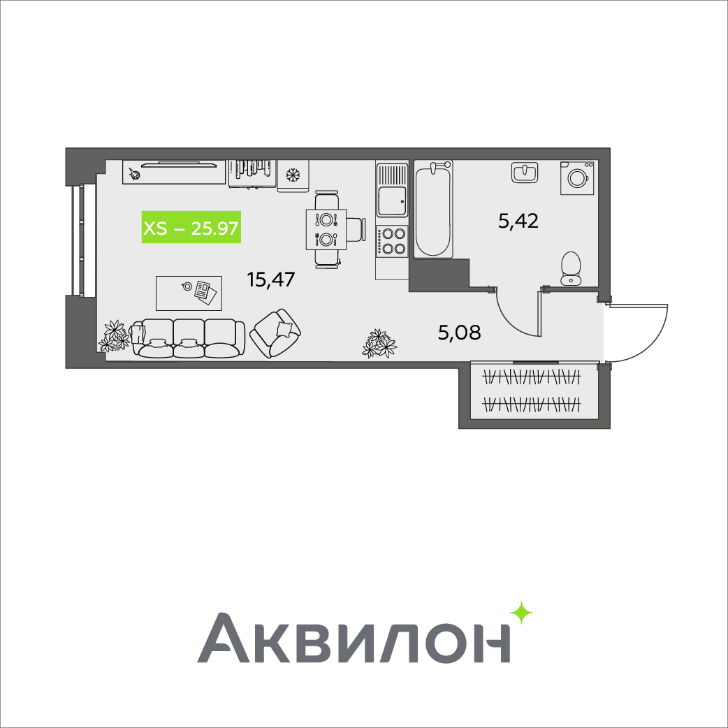 Студия 25 м2 в ЖК Аквилон Shine корпус null этаж 12