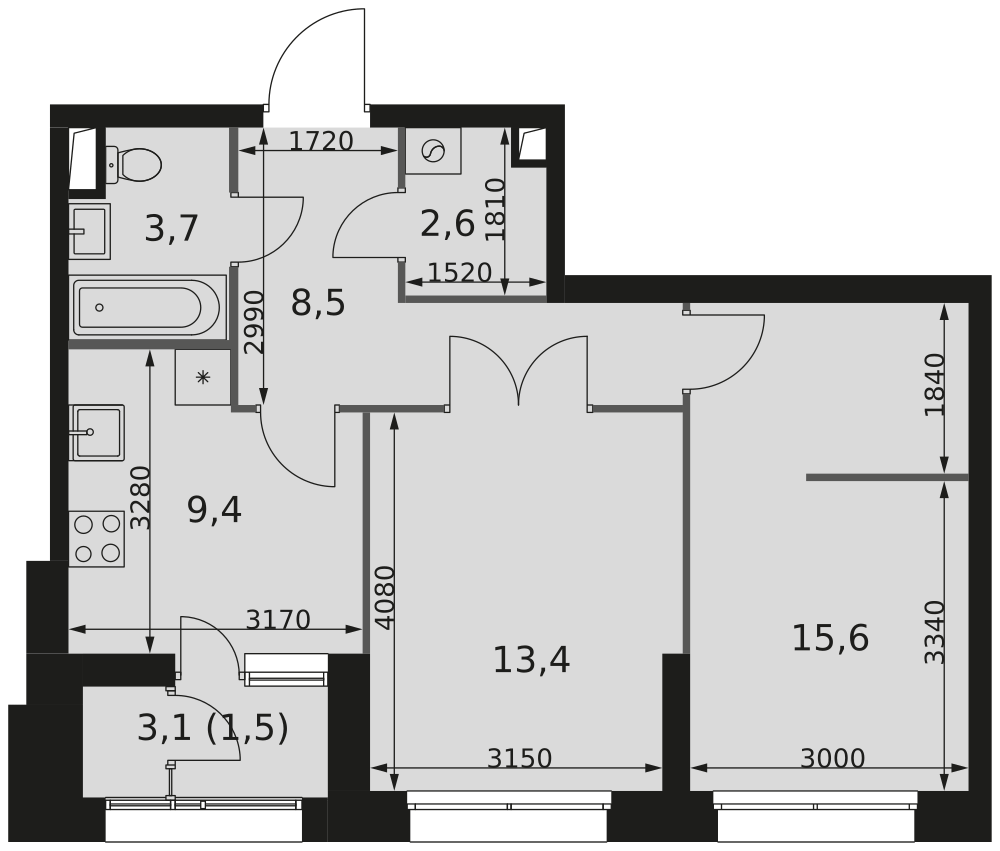 2-комнатная 54 м2 в ЖК Sky Garden корпус null этаж 13