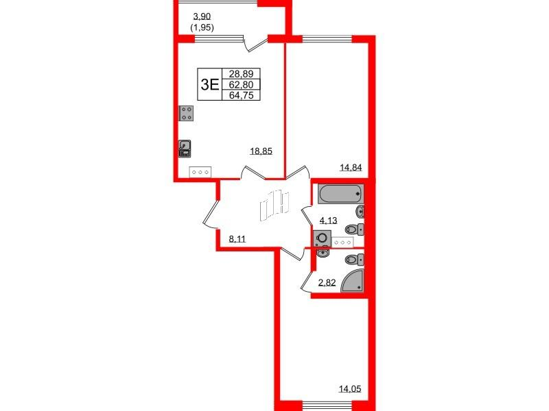 2-комнатная 64 м2 в ЖК Квартал Заречье корпус null этаж 4
