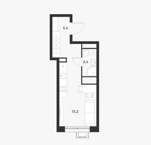 1-комнатная 21 м2 в ЖК undefined корпус null этаж 3