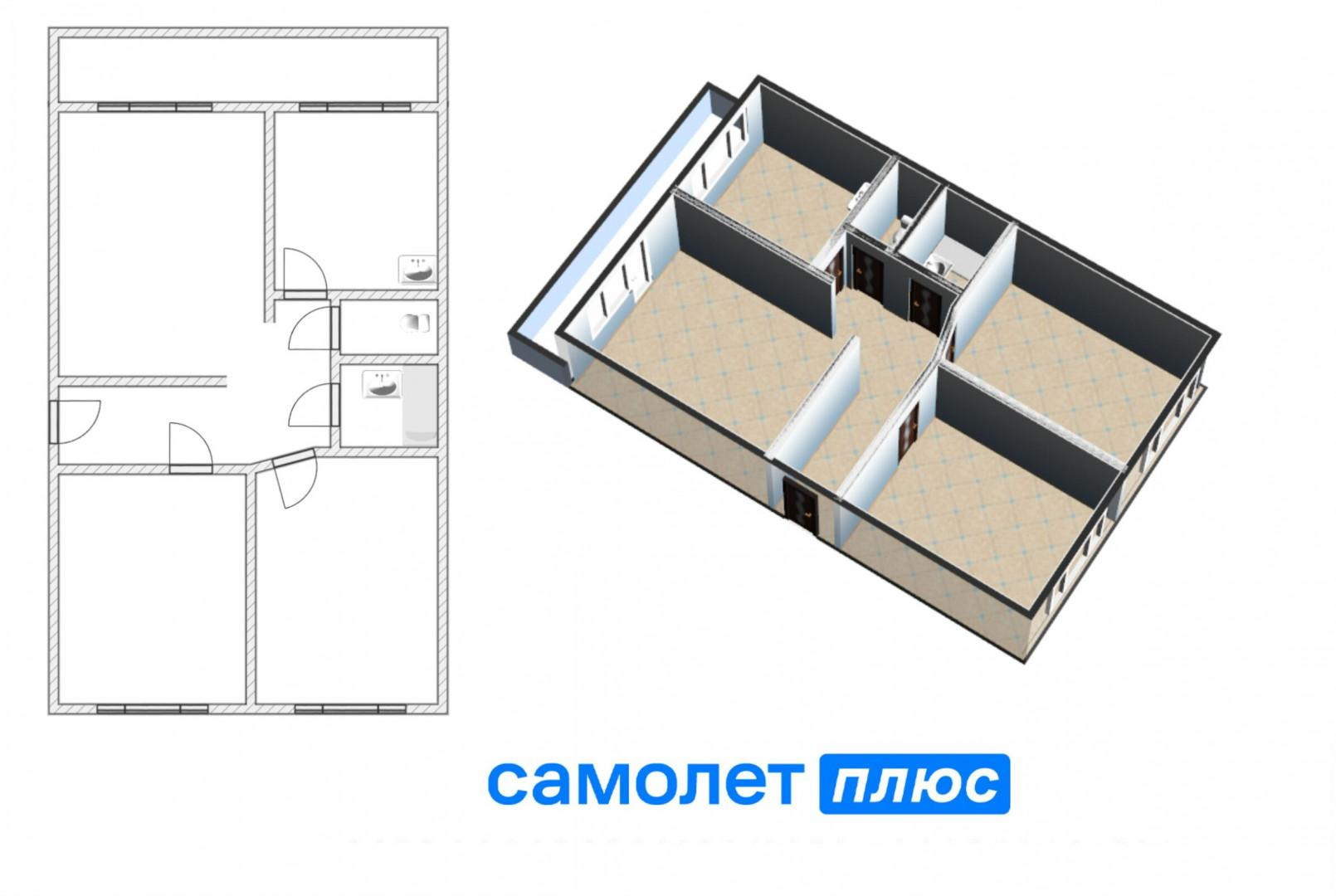 3-комнатная 61 м2 в ЖК undefined корпус null этаж 2