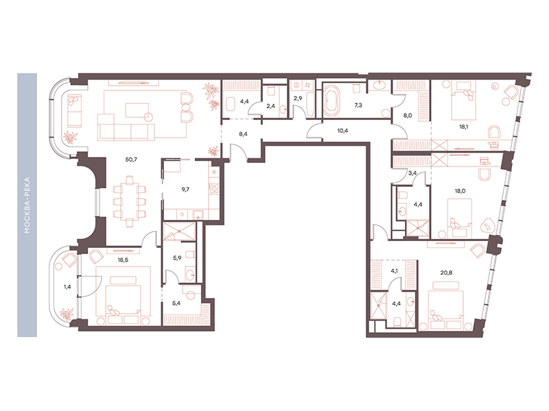 5-комнатная 206 м2 в ЖК Саввинская 27 корпус null этаж 2