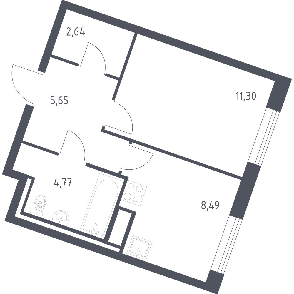 1-комнатная 32 м2 в ЖК Квартал Лаголово корпус null этаж 6