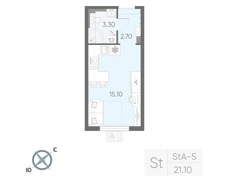 Студия 21 м2 в ЖК Зеркальный ручей корпус null этаж 19