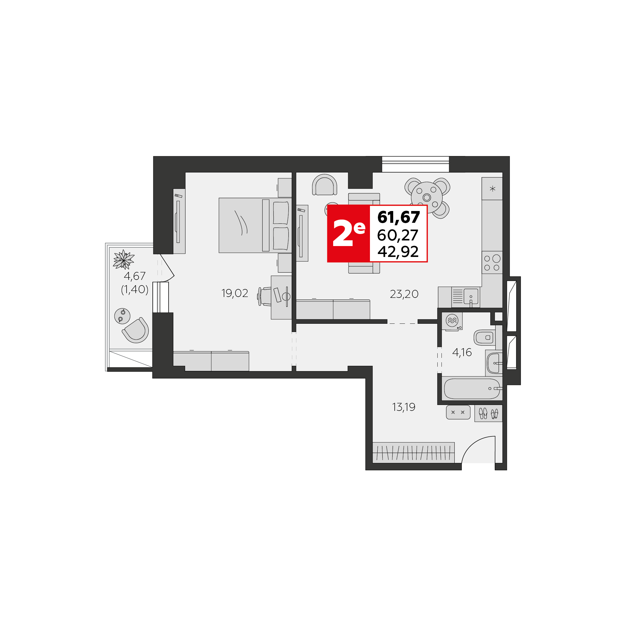 Студия 61 м2 в ЖК Высотка корпус null этаж 1