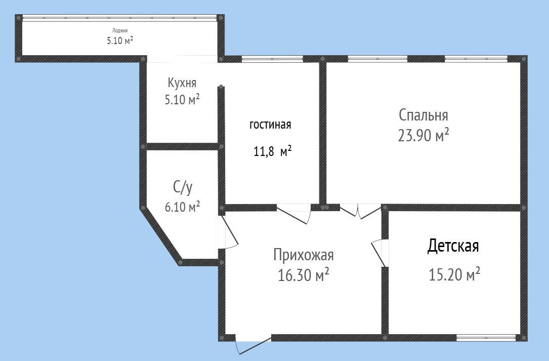 3-комнатная 83.5 м2 в ЖК undefined корпус null этаж 3