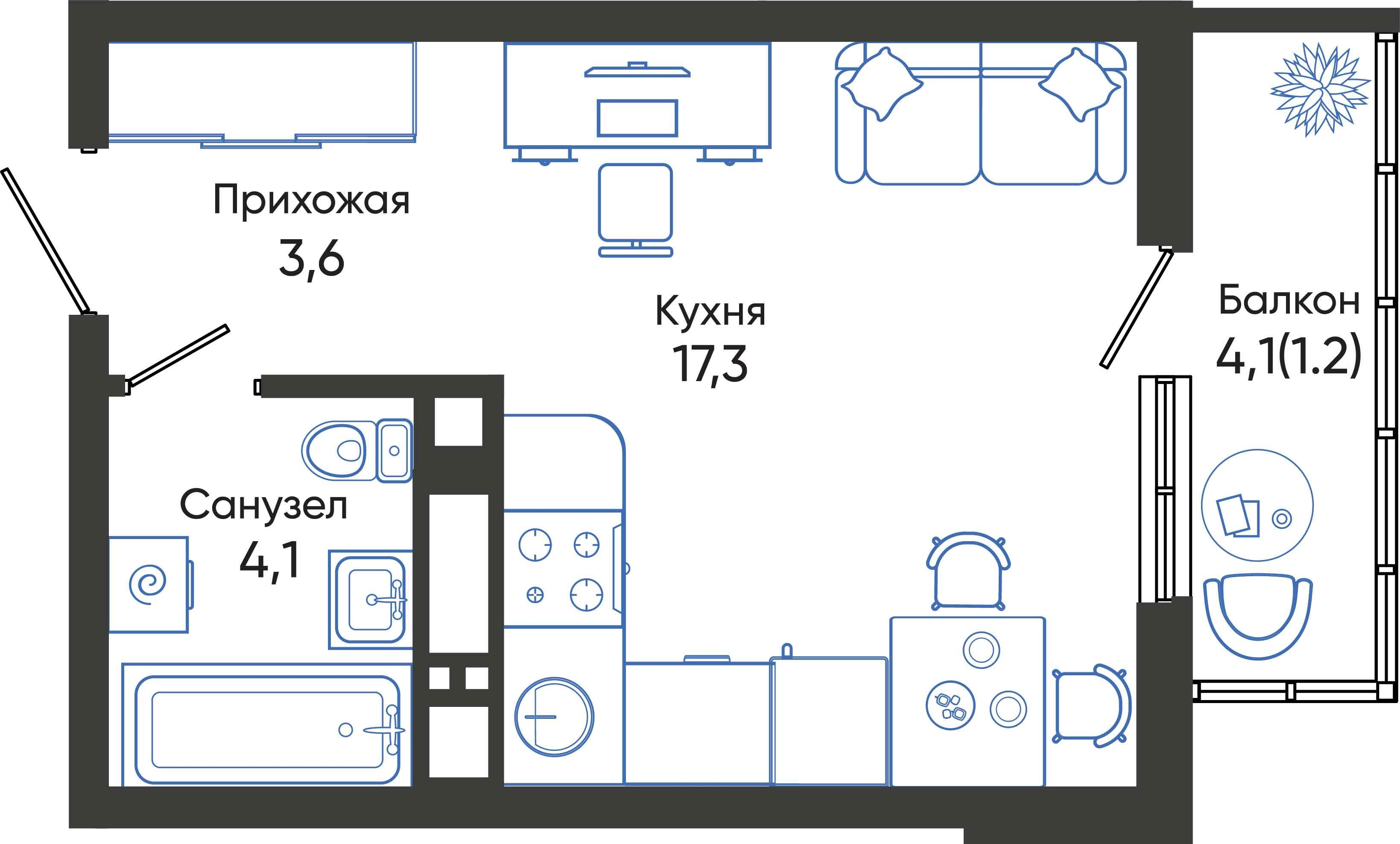 Студия 26 м2 в ЖК Облака корпус null этаж 11