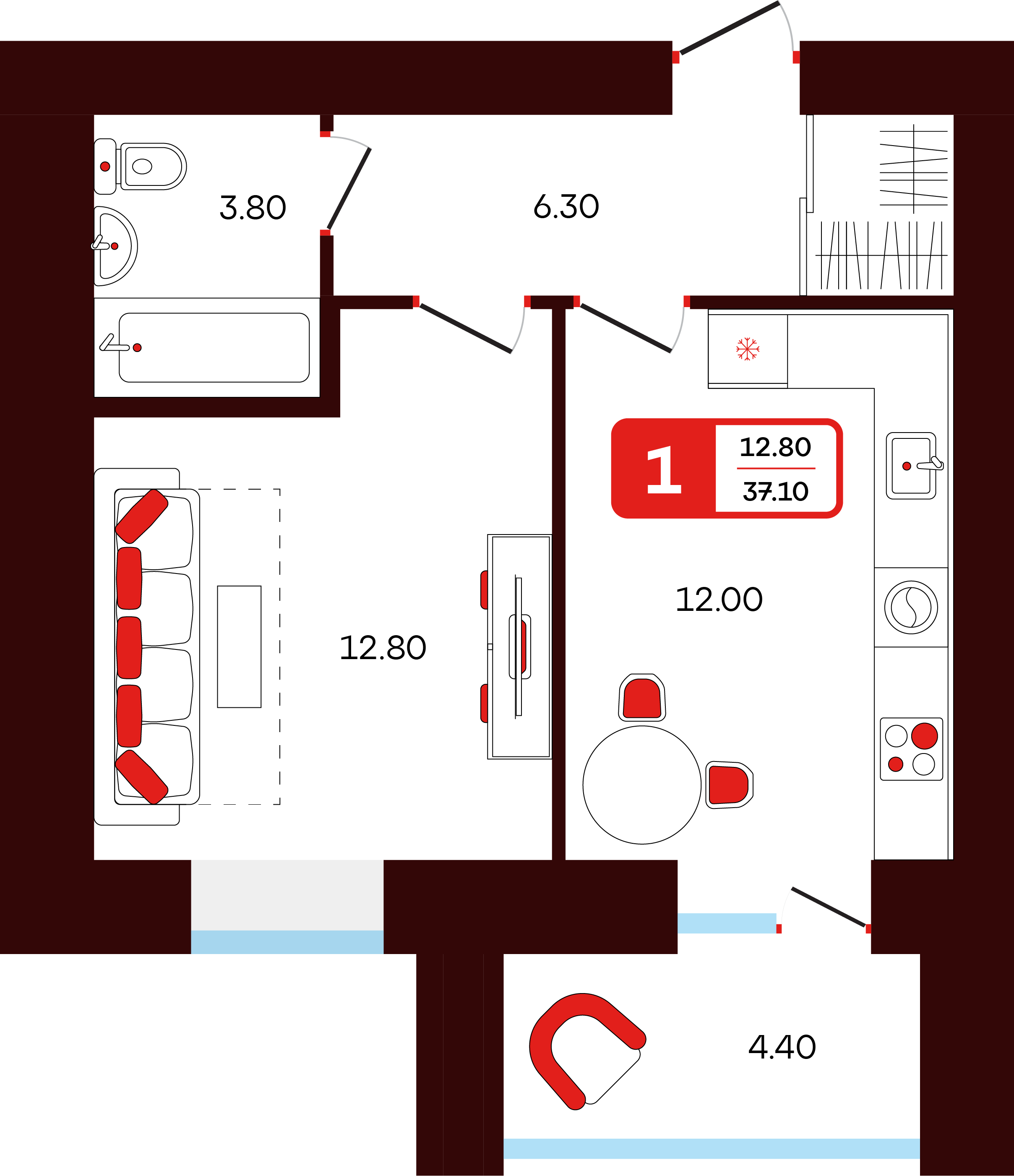 1-комнатная 37 м2 в ЖК Тепло корпус null этаж 7