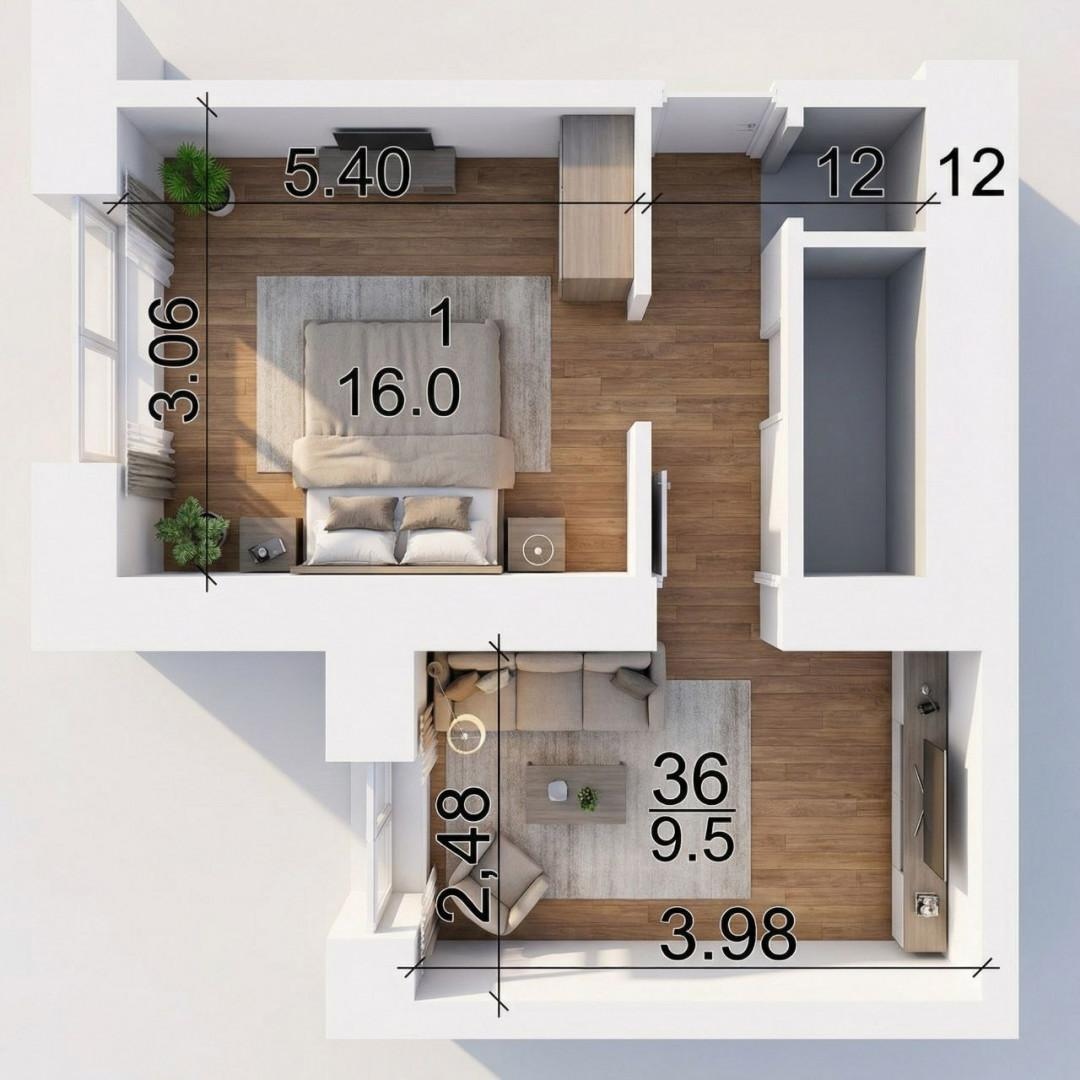 2-комнатная 39 м2 в ЖК undefined корпус null этаж 6