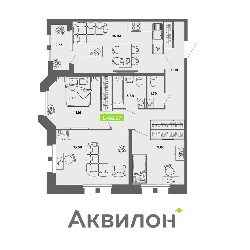 Студия 68 м2 в ЖК CITY RESIDENCE by AKVILON корпус null этаж 4