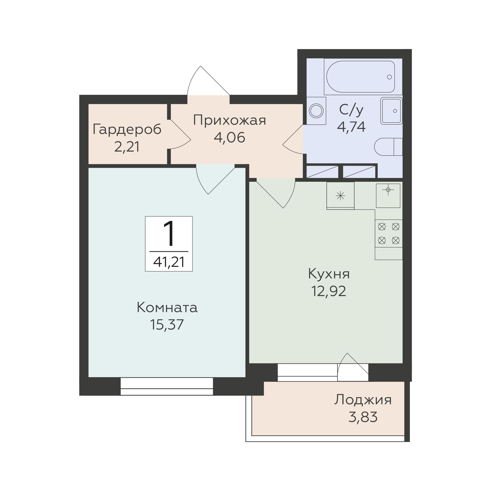 1-комнатная 41 м2 в ЖК Романовский корпус null этаж 12