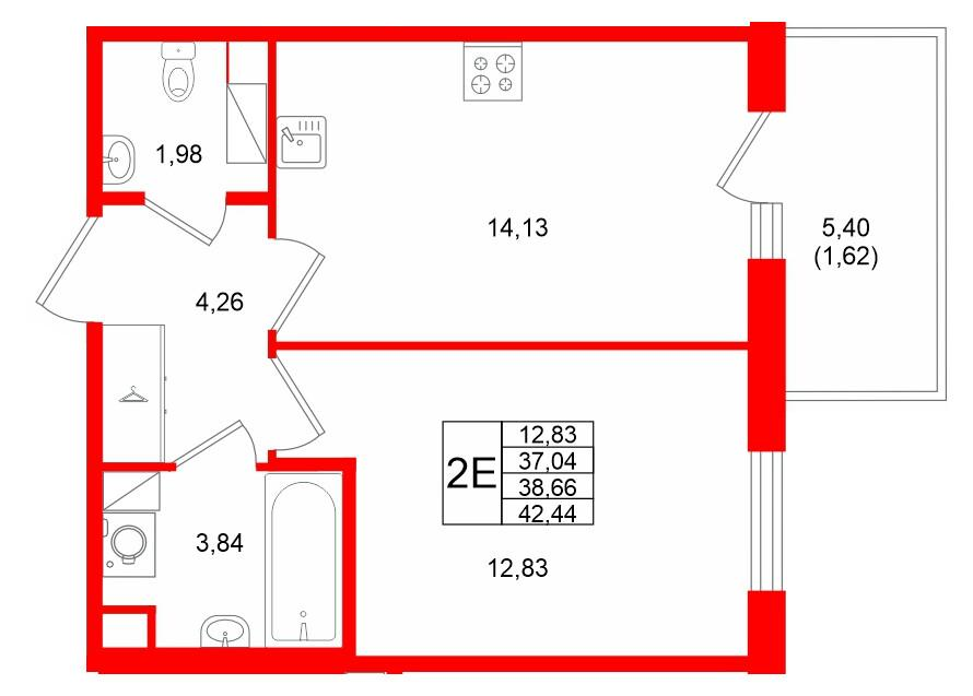1-комнатная 38 м2 в ЖК IQ Гатчина корпус null этаж 6