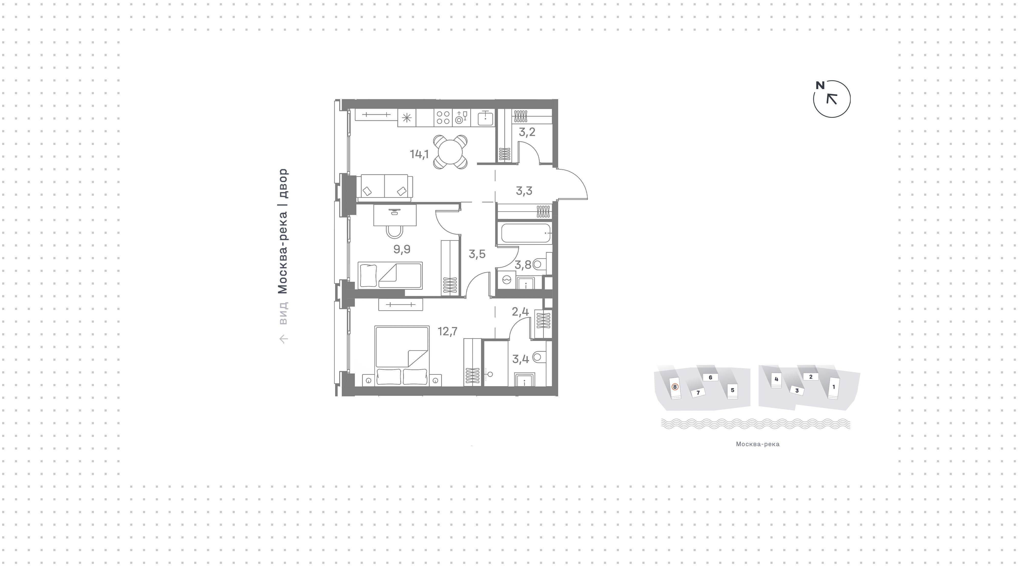 2-комнатная 56 м2 в ЖК Portland корпус null этаж 10