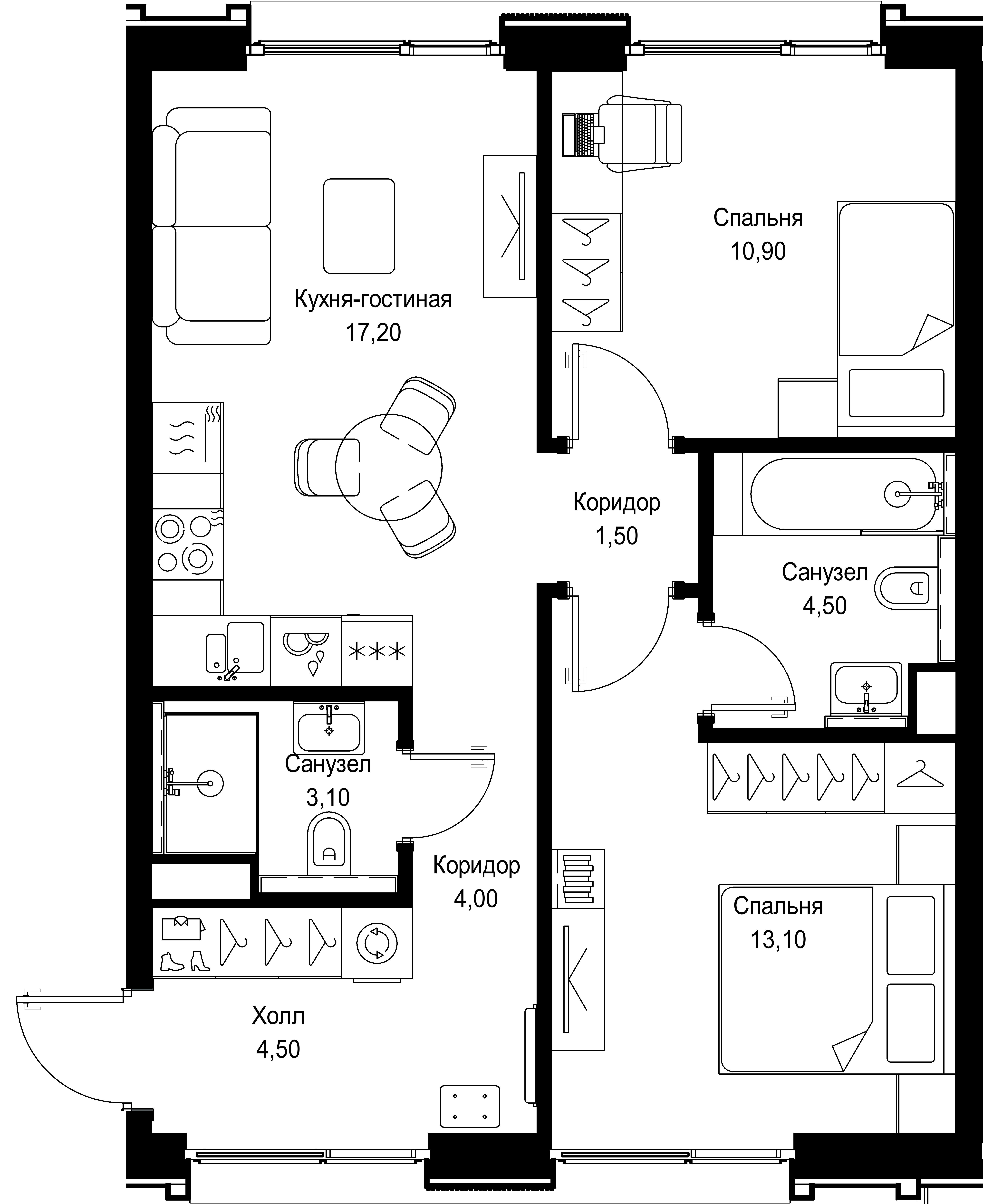 2-комнатная 58 м2 в ЖК Cityzen корпус null этаж 3