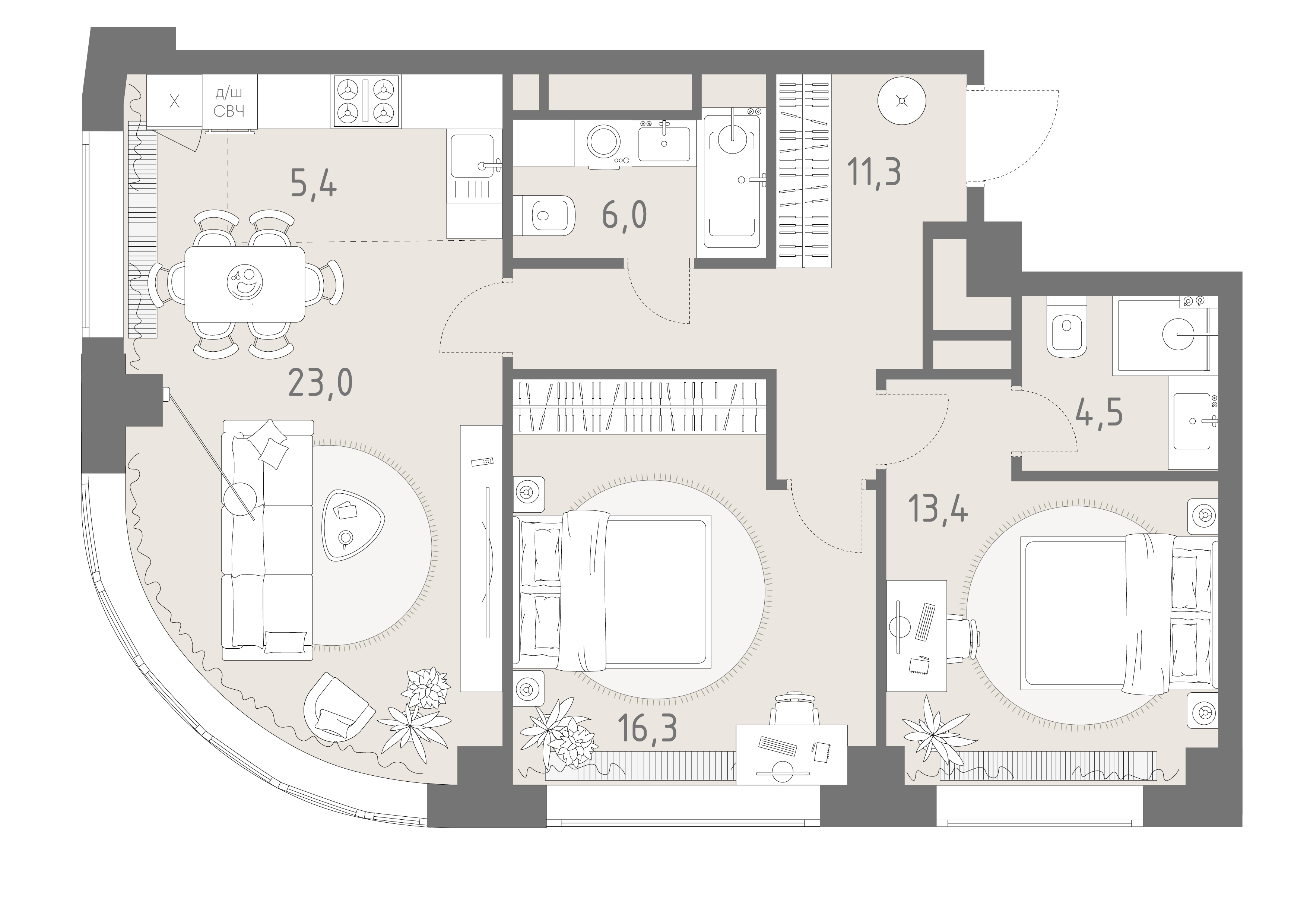 3-комнатная 79 м2 в ЖК Родина парк корпус null этаж 29