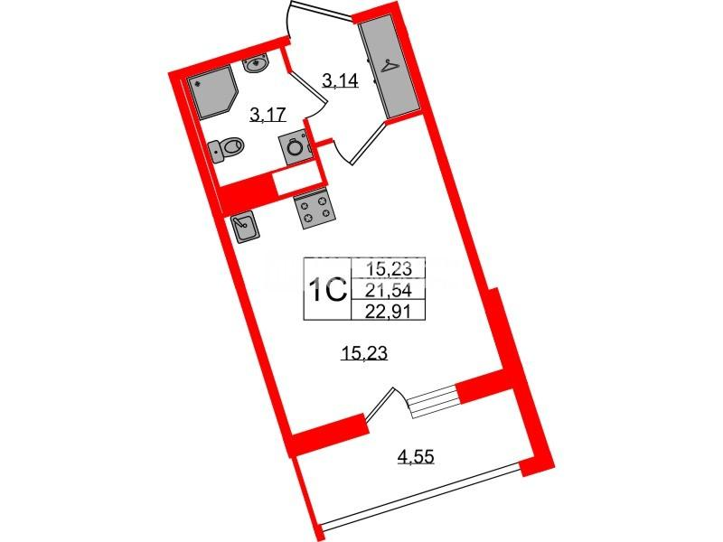 Студия 21 м2 в ЖК Астра Континенталь корпус null этаж 4