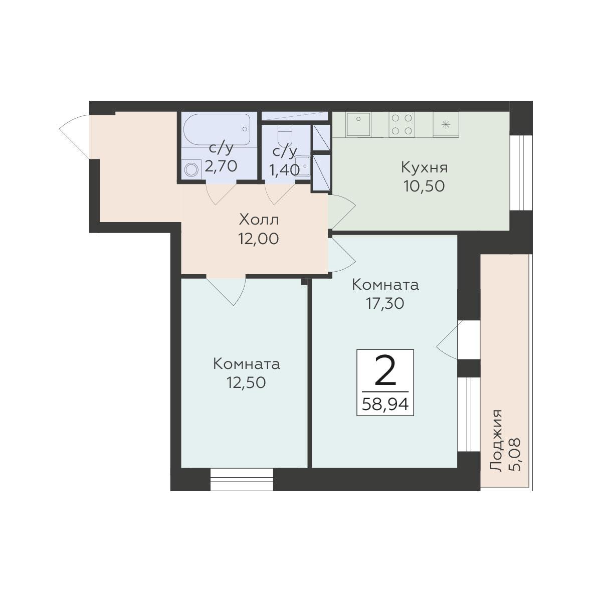 2-комнатная 58 м2 в ЖК Малаховский корпус null этаж 4