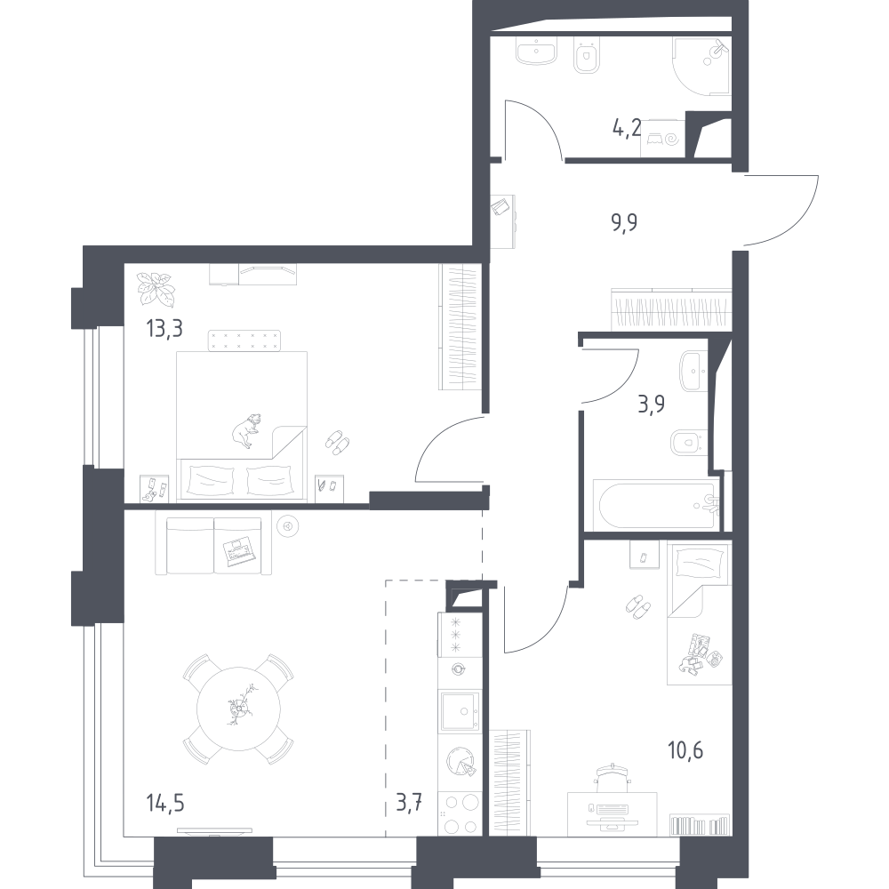 Студия 59 м2 в ЖК Верейская 41 корпус null этаж 4