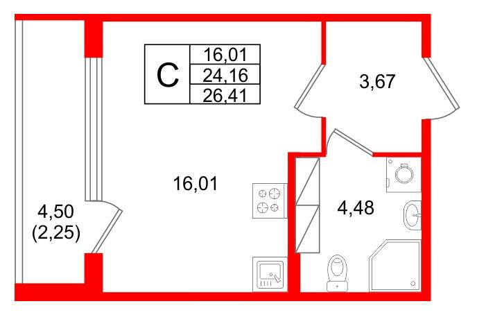 Студия 26 м2 в ЖК Квартал Заречье корпус null этаж 4