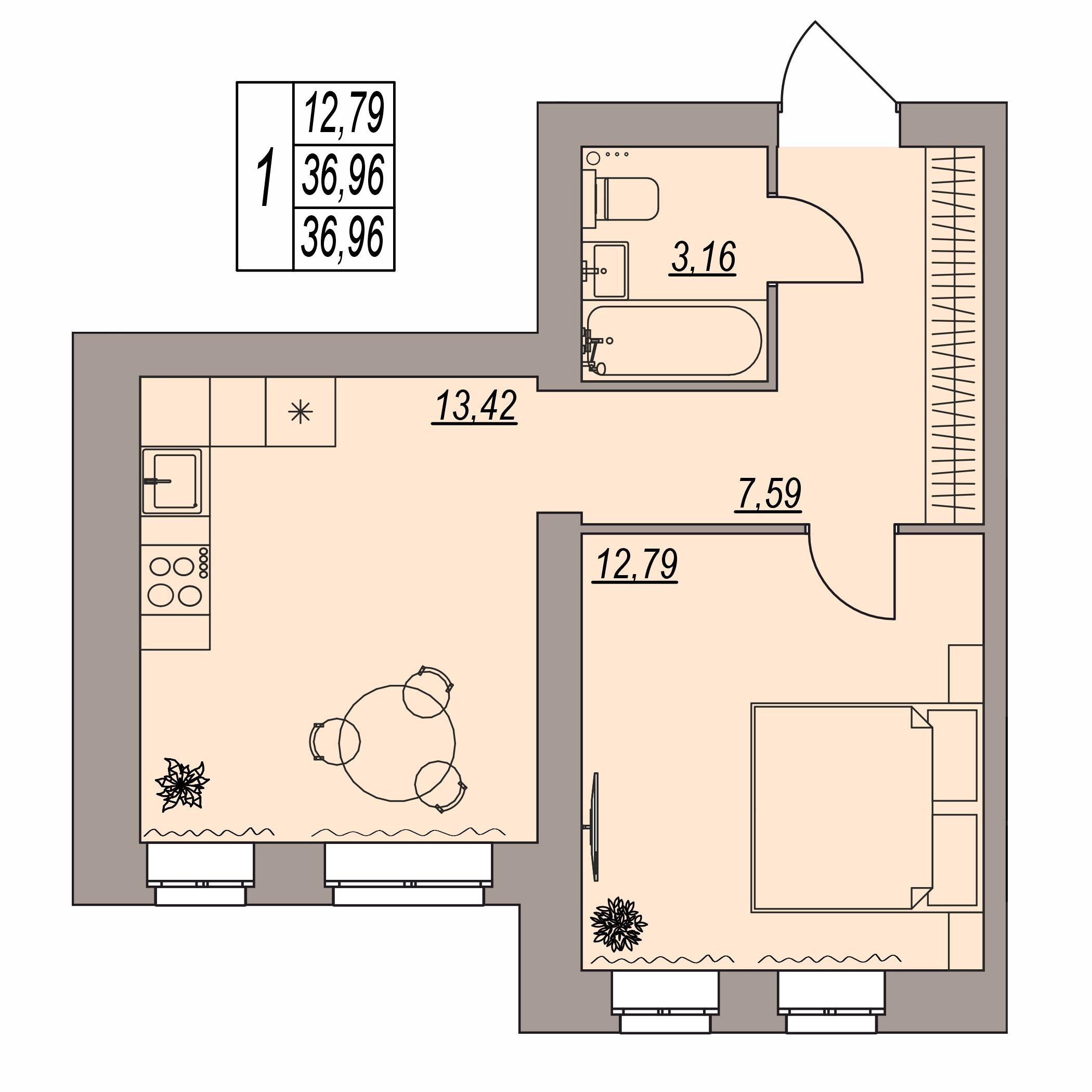 1-комнатная 36 м2 в ЖК Герои поколений корпус null этаж 2