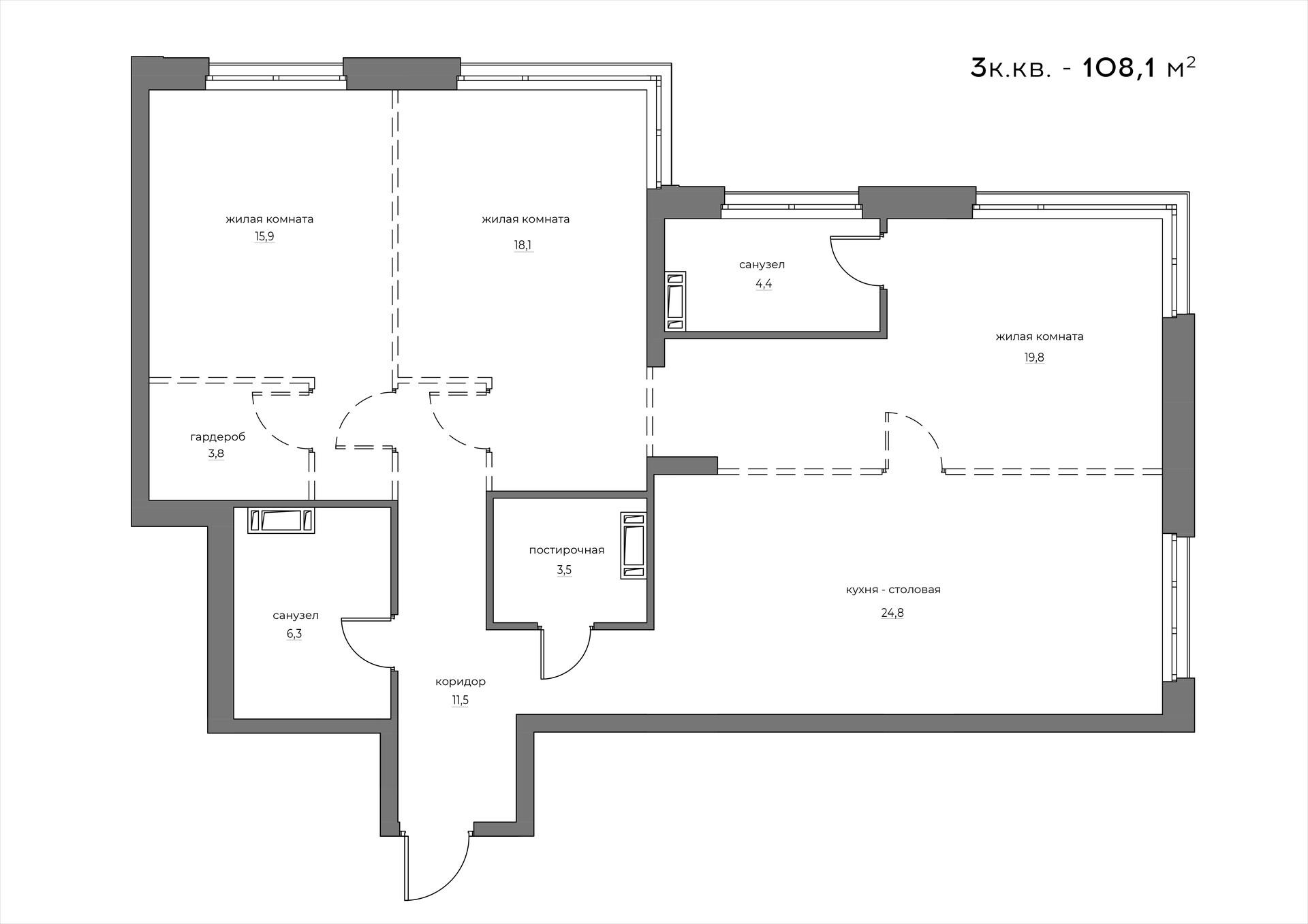 3-комнатная 107 м2 в ЖК WELLART City корпус null этаж 15