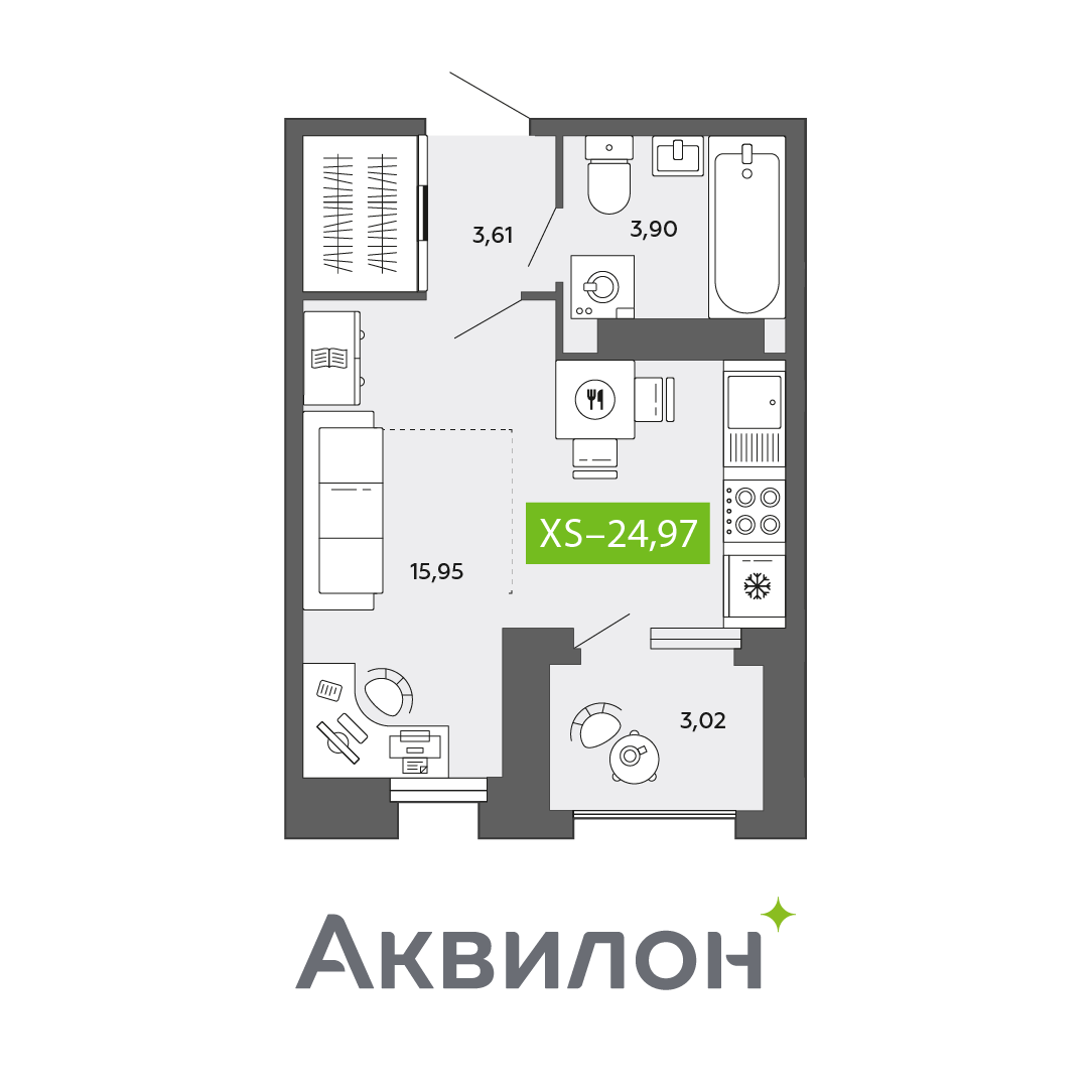 Студия 24 м2 в ЖК Аквилон CITY Towers корпус null этаж 4