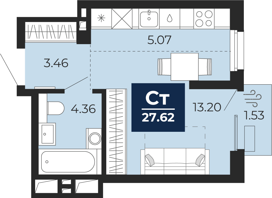 Студия 26 м2 в ЖК Беринг корпус null этаж 12