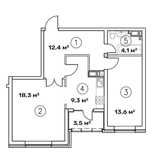 2-комнатная 61.2 м2 в ЖК undefined корпус null этаж 5