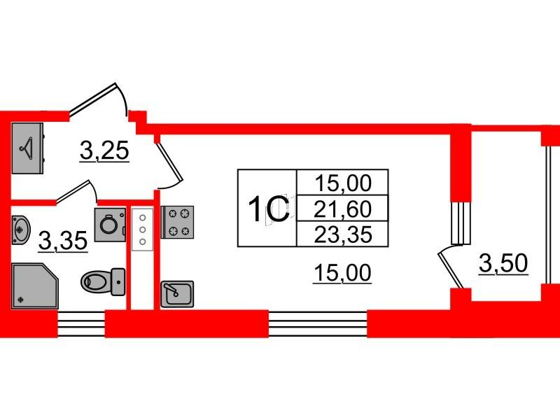 Студия 21 м2 в ЖК Бионика Заповедная корпус null этаж 7