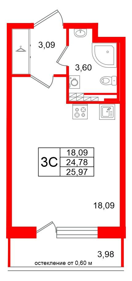 Студия 24 м2 в ЖК Univer City корпус null этаж 4