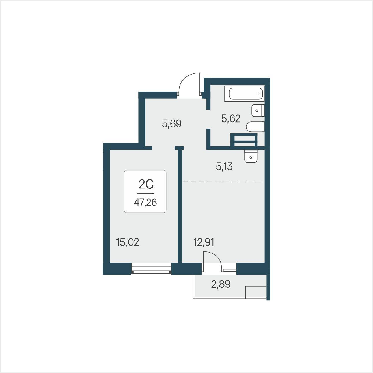 2-комнатная 47 м2 в ЖК Расцветай в Солнечном корпус null этаж 8