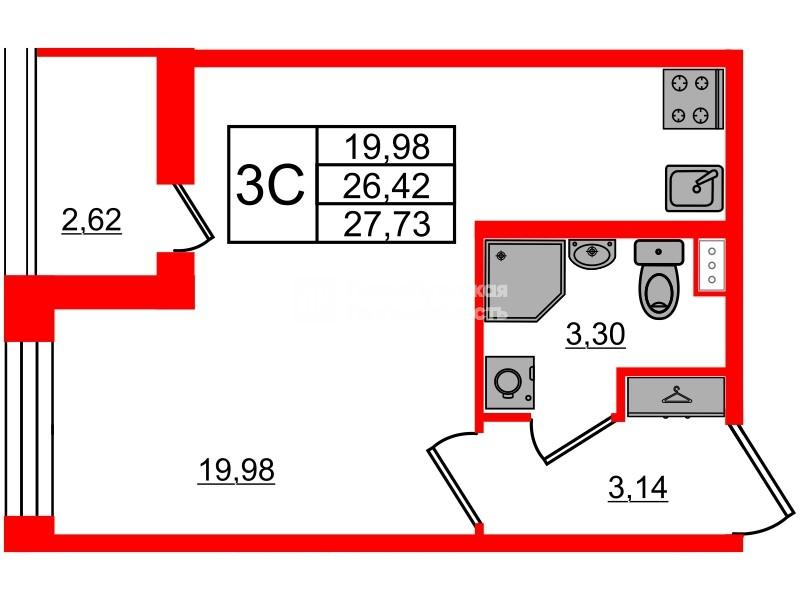 Студия 26 м2 в ЖК Прайм Приморский корпус null этаж 1