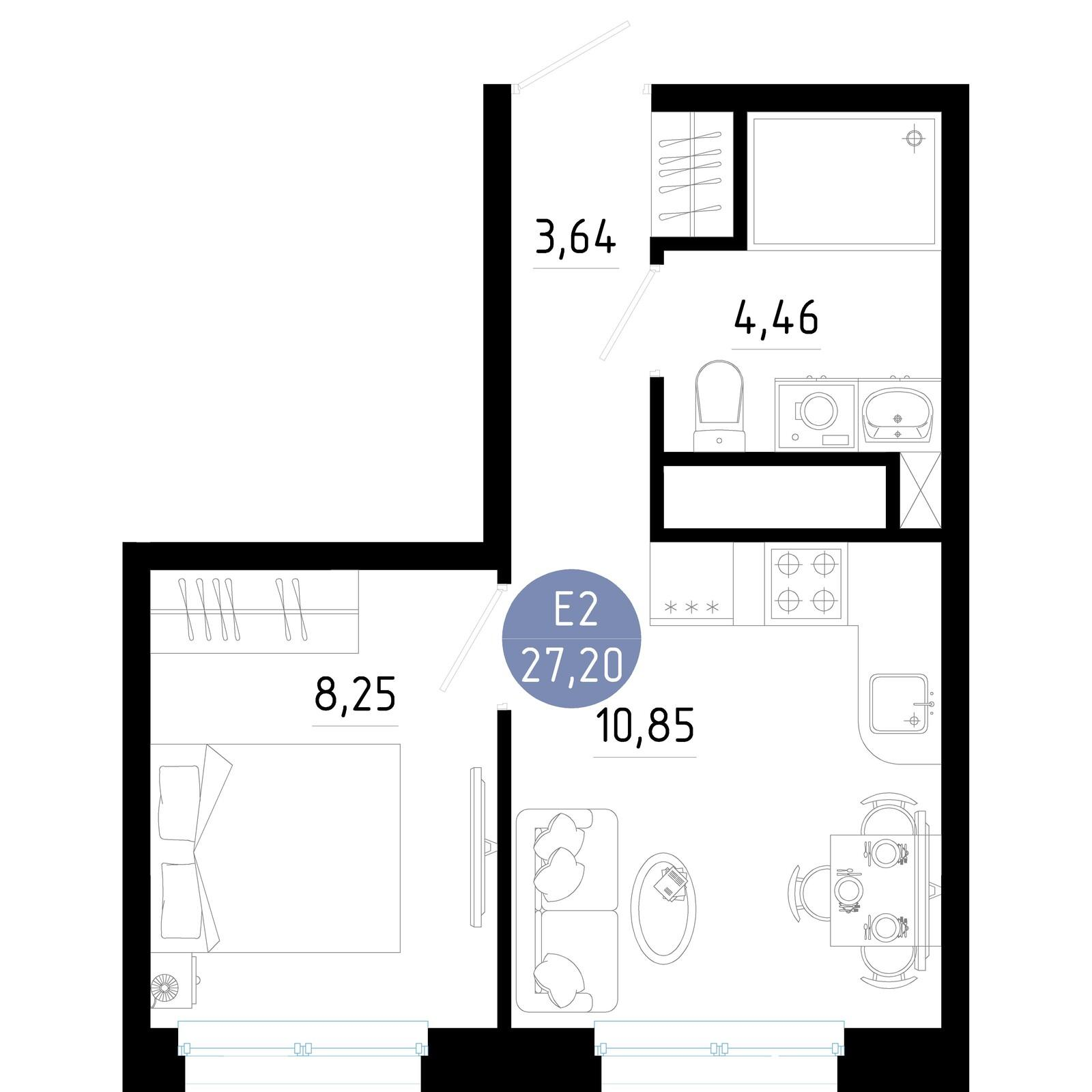 1-комнатная 27 м2 в ЖК Живи корпус null этаж 12