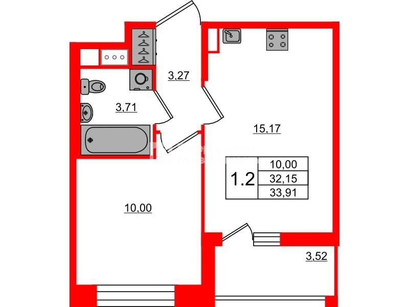 1-комнатная 32 м2 в ЖК Астра Континенталь корпус null этаж 8