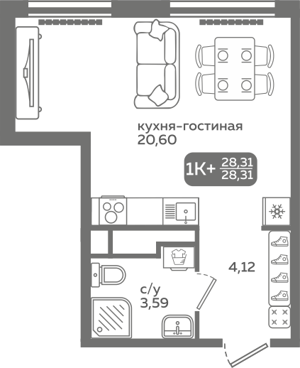 Студия 28 м2 в ЖК Меридиан Слобода корпус null этаж 14