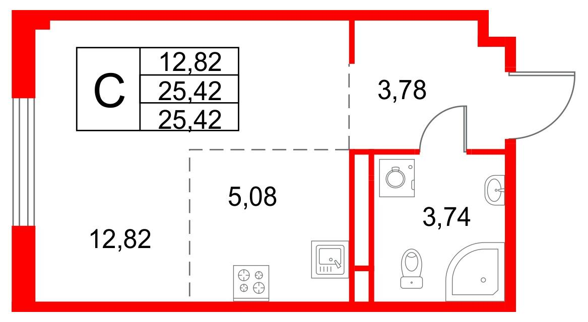Студия 25 м2 в ЖК Кронфорт. Центральный корпус null этаж 3