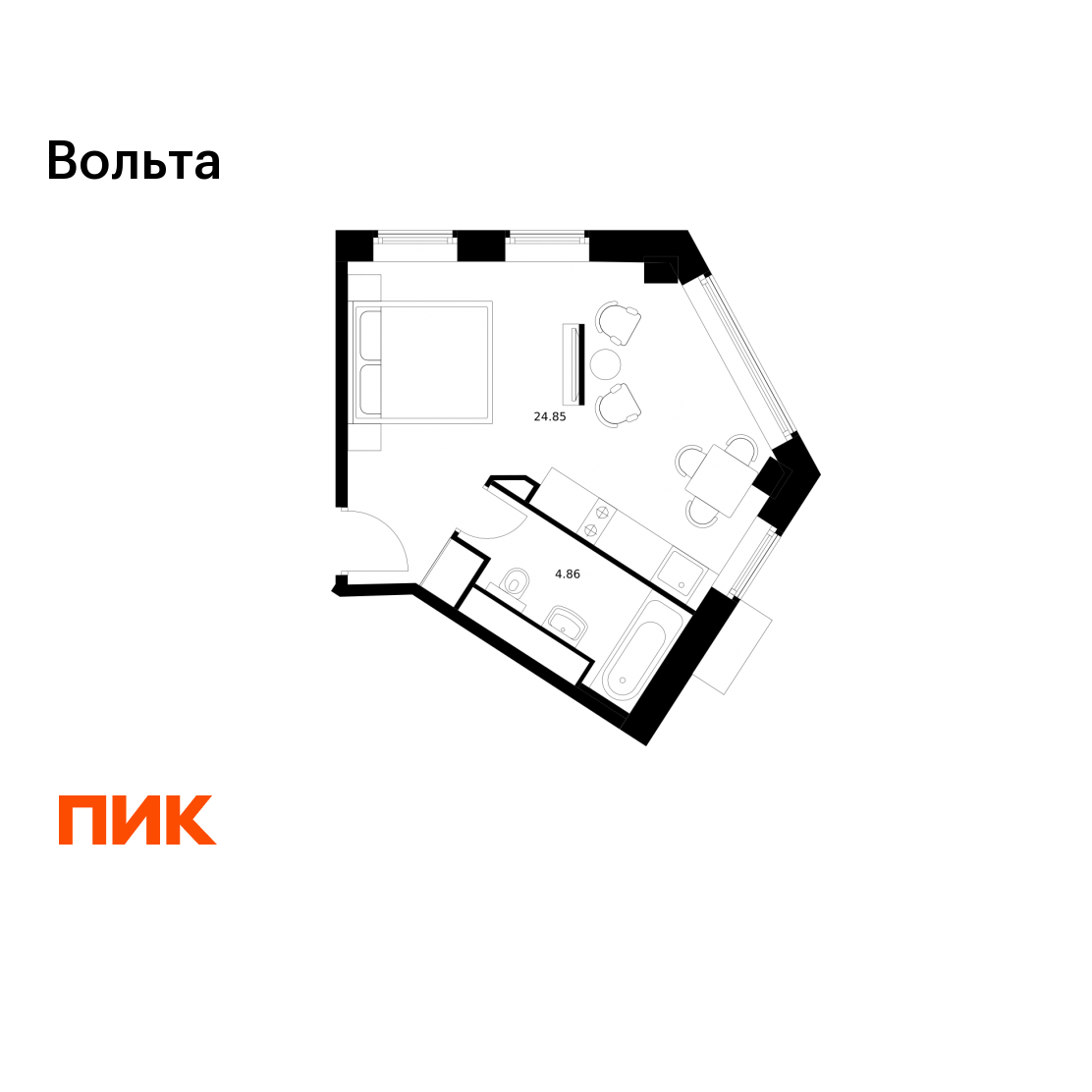 Студия 28 м2 в ЖК Вольта корпус null этаж 3