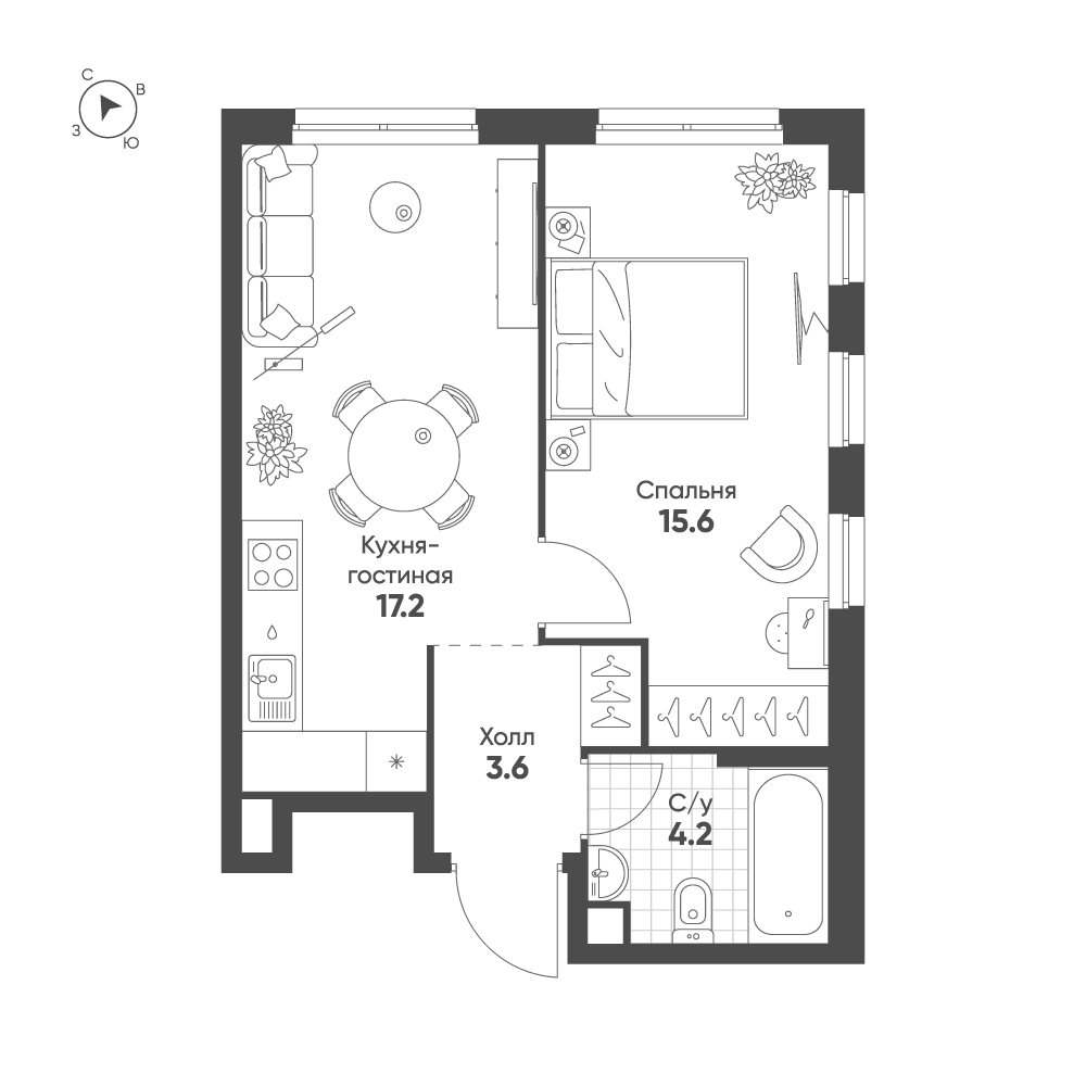 1-комнатная 40 м2 в ЖК Sokolinn Park корпус null этаж 8