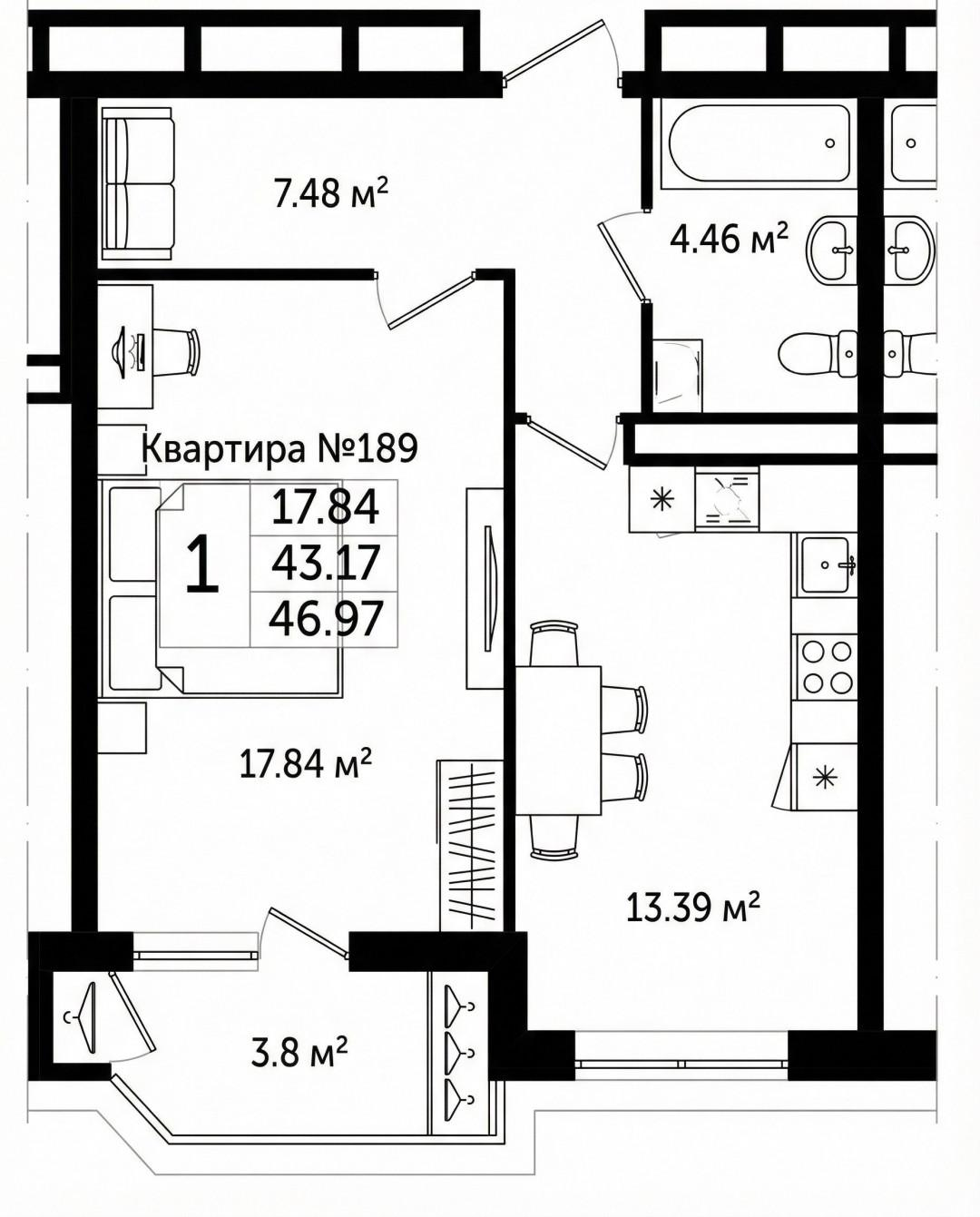 1-комнатная 48 м2 в ЖК undefined корпус null этаж 10