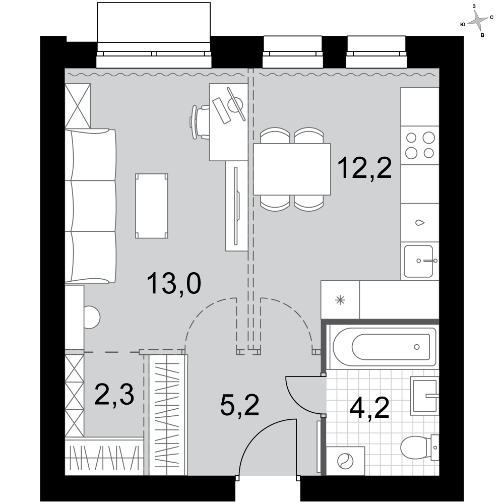 1-комнатная 36 м2 в ЖК Дубровицы Клаб корпус null этаж 3
