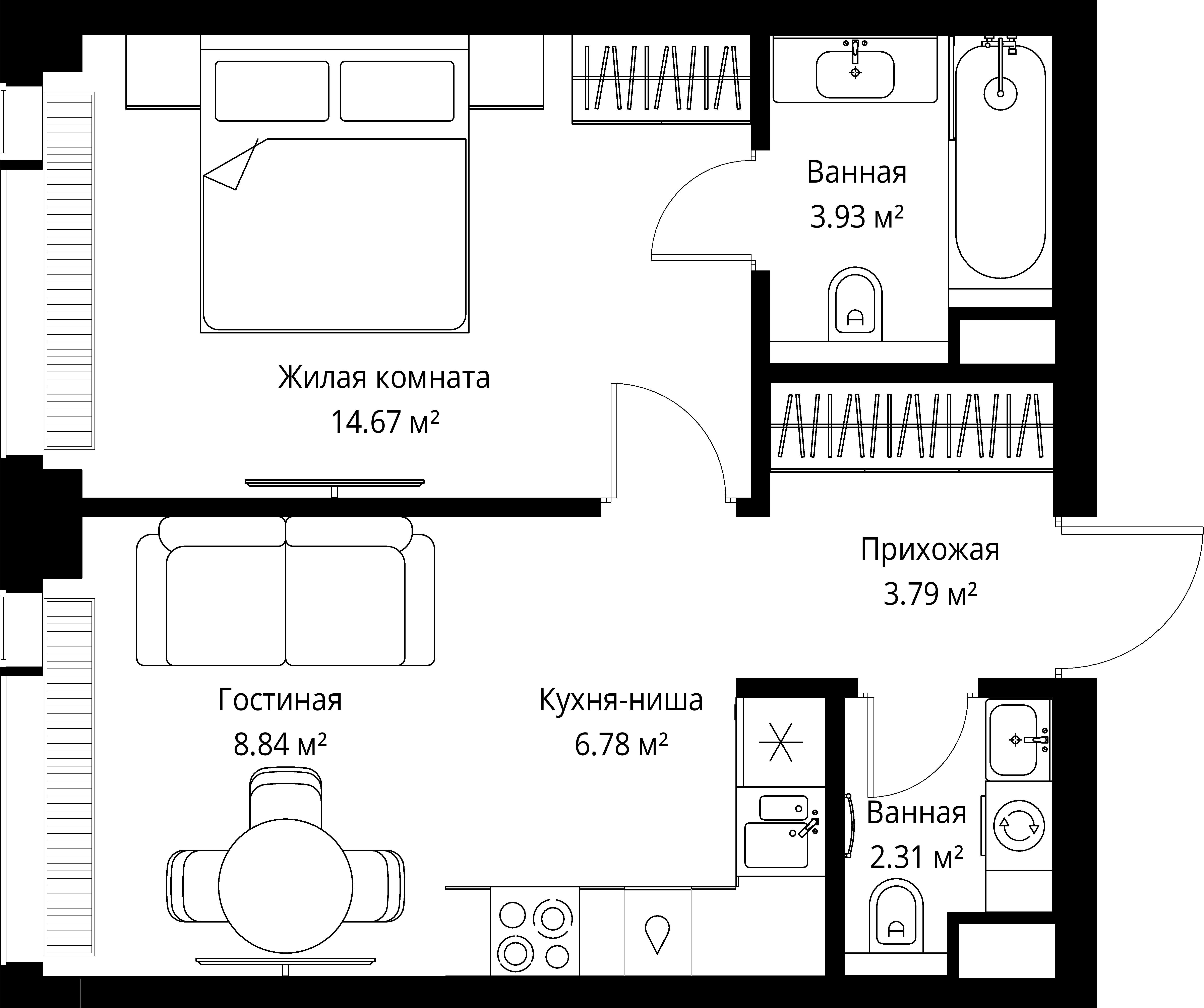 1-комнатная 40 м2 в ЖК ВЕЕР корпус null этаж 38