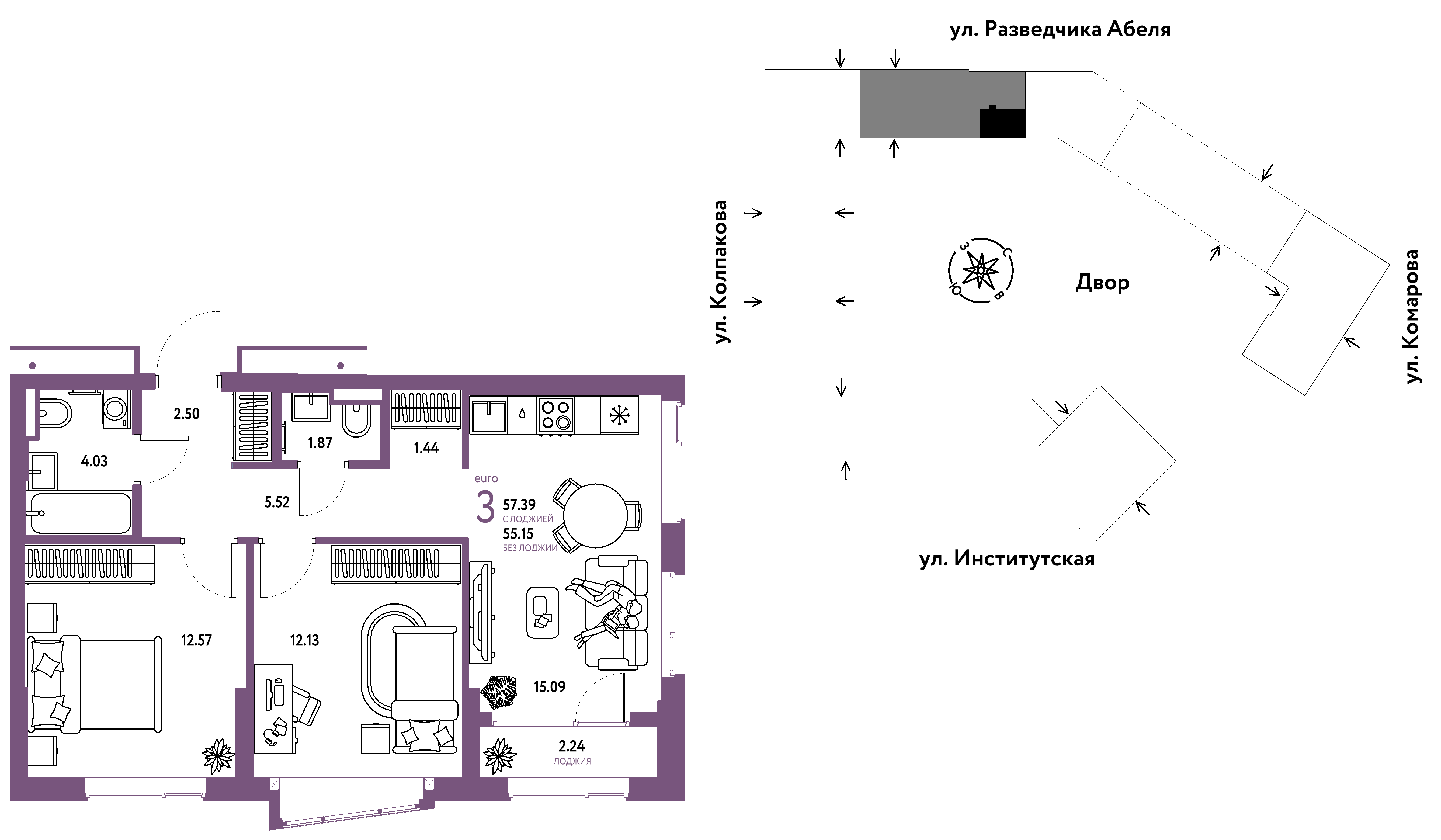 Студия 57 м2 в ЖК Страна.Парковая корпус null этаж 4