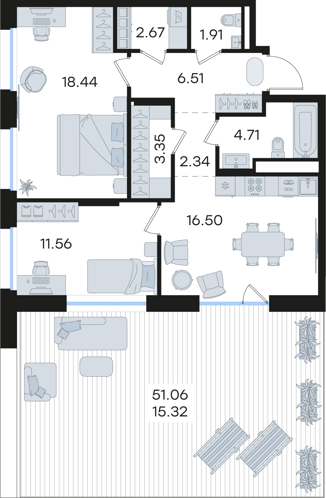 2-комнатная 83 м2 в ЖК Статус на Гребном канале корпус null этаж 11