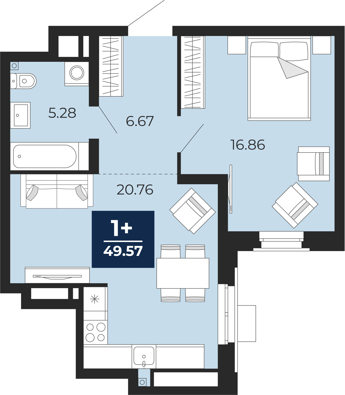1-комнатная 49 м2 в ЖК Айвазовский корпус null этаж 23