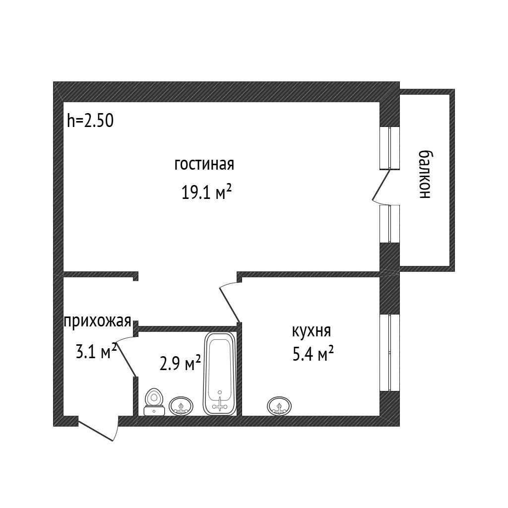 1-комнатная 30.5 м2 в ЖК undefined корпус null этаж 3