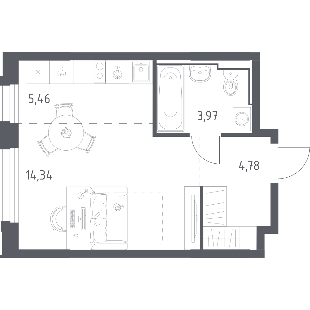 Студия 28 м2 в ЖК Рябиновая Роща корпус null этаж 17